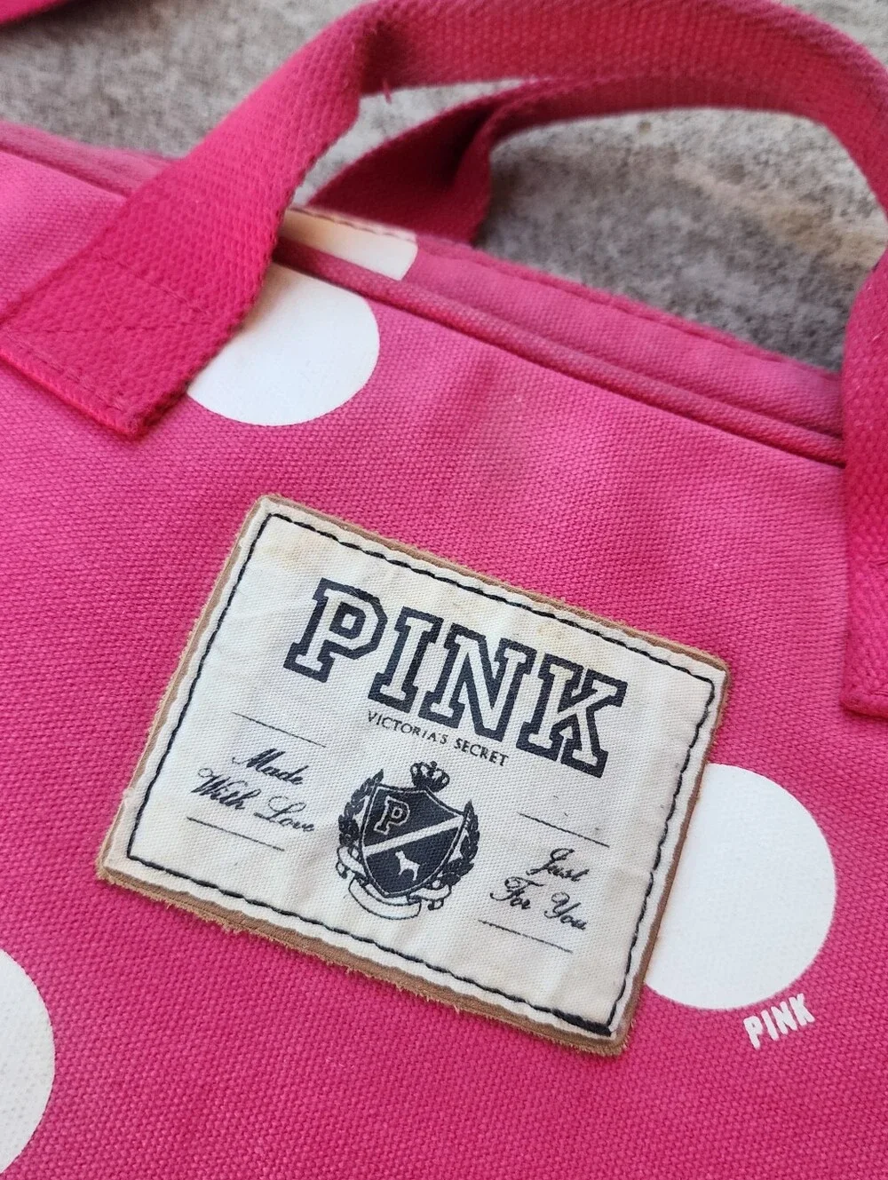 PINK Victoria's Secret Y2K Hot Pink White Polka Dot Canvas Laptop Bag Crossbody